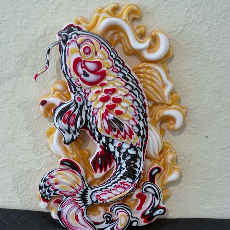 Color-stacked 3D-printed koi fish wall art